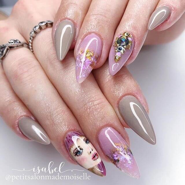 Grey and Pink nail-art by Petit Salon Mademoiselle