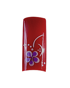 Decorative Nail Tips Half Well Mauve/White Flower on Red (70) PDFL6140