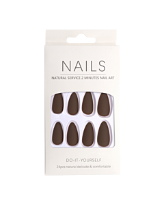 Press-On Nails Matte Brown Almond 24pcs