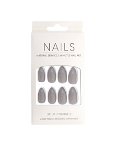 Press-On Nails Shiny Grey Almond 24pcs
