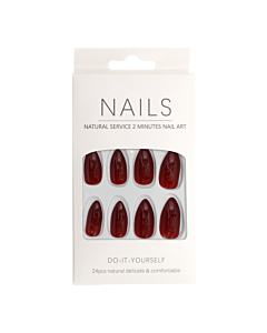Press-On Nails Shiny Brick Red Almond 24pcs