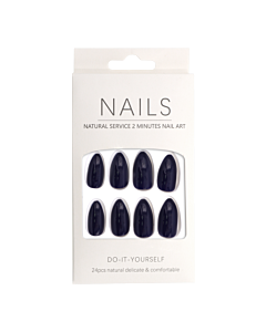 Press-On - Nails Shiny Navy Blue Almond 24pcs