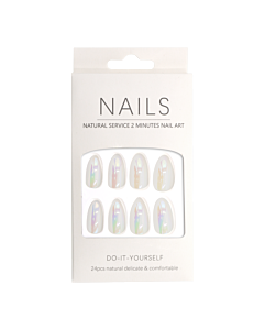 Press-On - Nails Shiny White Rainbow Almond 24pcs