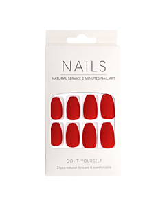 Press-On Nails Matte Bright Red Rounded Square 24pcs