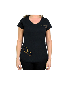 T-Shirt Ongles d'Or Noir Col en V Médium