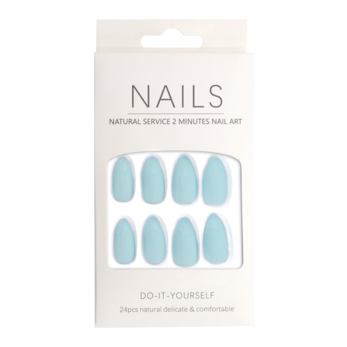 Press-On - Nails Shiny Sky Blue Almond 24pcs