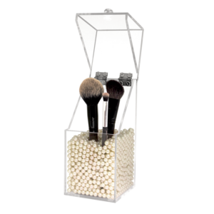 Dust Proof Acrylic Brush Holder with White Pearls