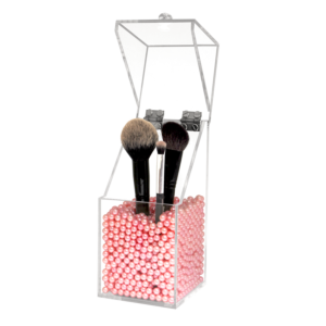 Dust Proof Acrylic Brush Holder with Pink Pearls 