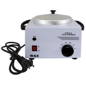 Single White Metal Wax Heater with Lid 600cc 110 Volts