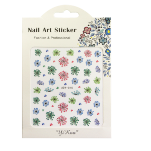 3-D Nail Sticker model Flower ADY-015 Pink/Green/Blue (Super