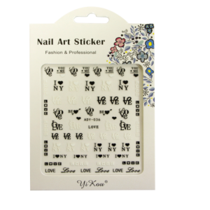 3-D Nail Sticker model Love ADY-036 Black/White (Super-thin)