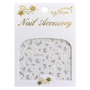 3-D Nail Sticker model Flowers White/Silver BLE252J