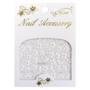 3-D Nail Sticker Flowers White/Gold