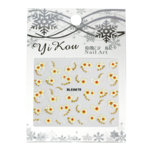 3-D Nail Sticker model white, red and gold flowers