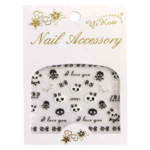 3-D Nail Sticker model Halloween Skulls Black and Silver JH091