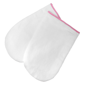 White and pink paraffin terry mitts