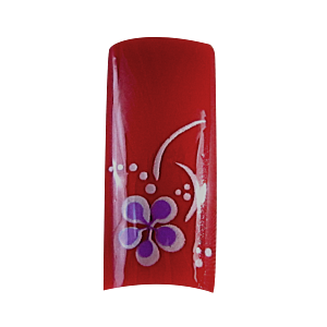 Decorative Nail Tips Half Well Mauve/White Flower on Red (70) PDFL6140