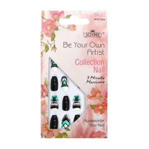 Press-On Nails - Joyme White/Black/Aqua 24pcs