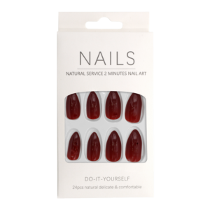 Press-On Nails Shiny Brick Red Almond 24pcs