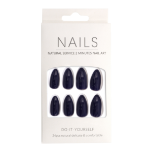 Press-On - Nails Shiny Navy Blue Almond 24pcs