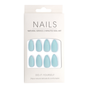 Press-On - Nails Shiny Sky Blue Almond 24pcs