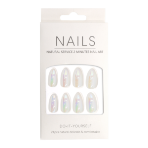 Press-On - Nails Amande Blanc Arc-en-Ciel Lustré 24pcs