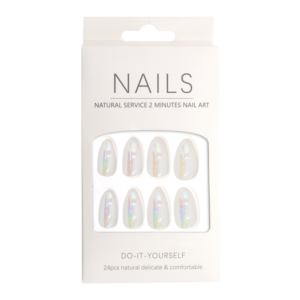 Press-On - Nails Shiny White Rainbow Almond 24pcs