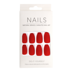 Press-On Nails kit Carré Arrondi Rouge Vif Mat 24pcs