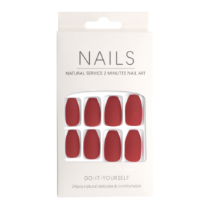 Press-On Nails Carré Arrondi Rouge Cerise Mat 24pcs