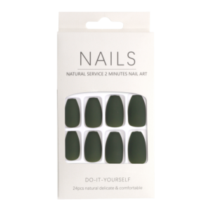 Press-On Nails Carré Arrondi Vert Sapin Mat 24pcs