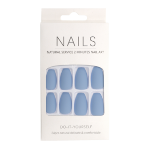 Press-On Nails Carré Arrondi Bleu Pâle Mat 24pcs