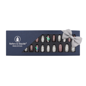 Press-On nails false nails Silver/Greyish Pink/Stones 24pcs