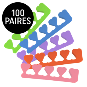 Séparateurs d'orteils couleurs variées (100 paires) (coeurs)